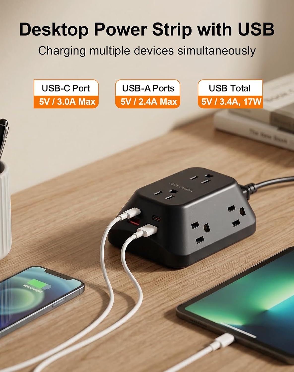 Desk Clamp Power Strip, Surge Protector with 6 AC Outlets and 4 USB Ports, Desk Mount Charging Station, Fit 1.97in Tabletop Edge Thick, 6FT Extension Cord, for Home Office Gaming Accessories