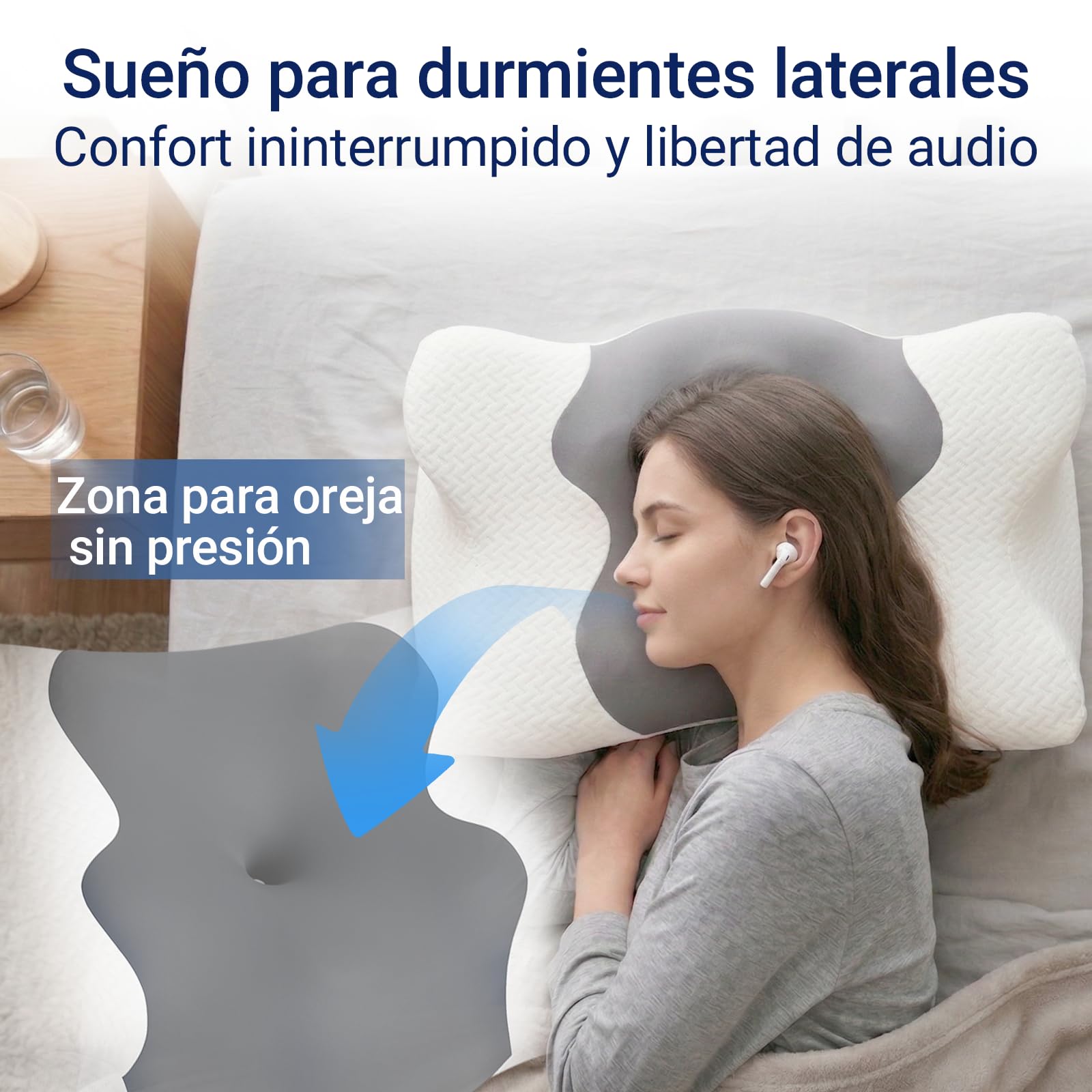 COSYLAND Almohada Cervicales y Cuello - Espuma Viscoelástica, Diseño Mariposa con Soporte Ergonómico y Transpirable, para Dormir de Lado, Boca Arriba y Boca Abajo, 60 x 40 x 10/13 cm