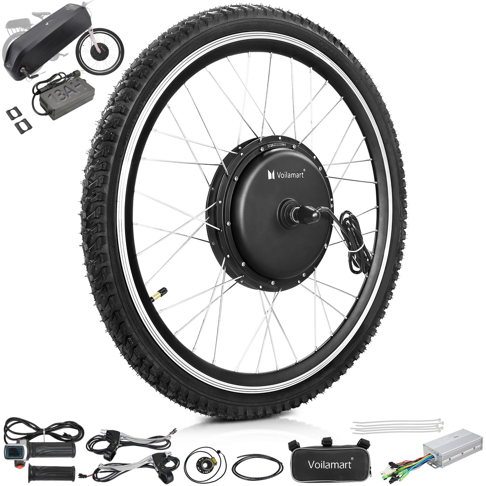 Voilamart 48V 1000W Electric Bicycle Conversion Kit 26IN Ebike 100mm Front Hub Motor Wheel Conversion Kit for Turn Pedal Bicycle Into Ebike