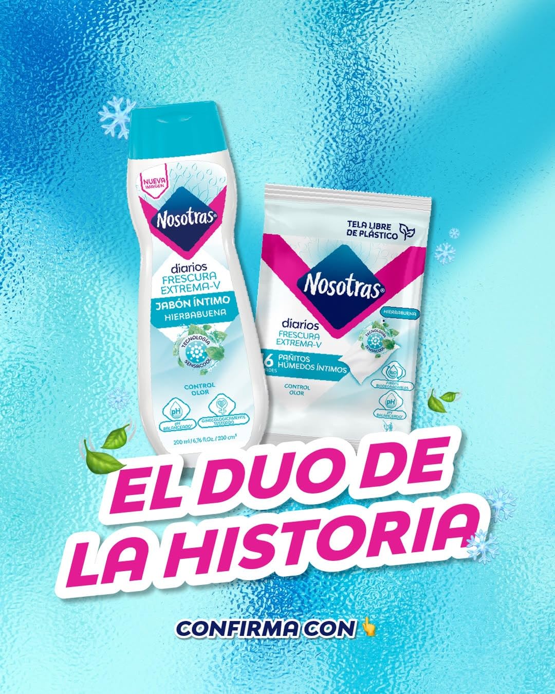 Feminine Wash Nosotras Set Intimate Soap And Wet Wipes Peppermint | Kit Jabon Intimo y Pañitos Humedos Hierbabuena Frescura Extrema-V Colombia (6.76oz - 200ml)
