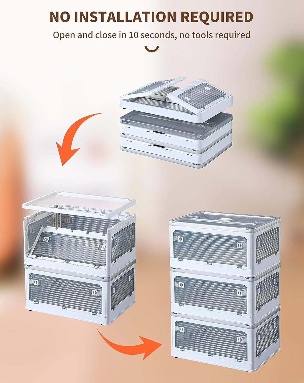 VIDECOR Zusammenklappbare 11-Gal-Aufbewahrungsbehälter mit Deckel, Stapelbare Organizer, Große Faltboxen mit Rädern, Ordentliche Aufbewahrung zu Hause (3er-Pack),21GAL