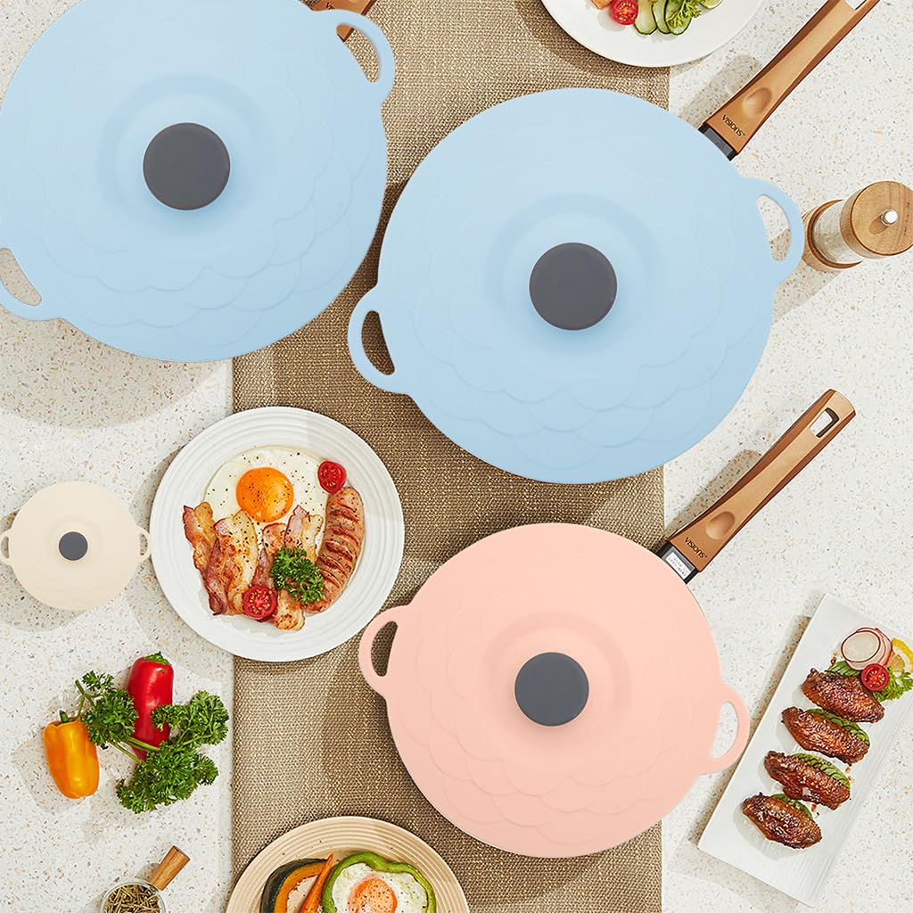 HASTHIP® 5PCS Silicone Lids, Microwave Splatter Cover, 5 Sizes Reusable Heat Resistant Food Suction Lids with Handle for Bowl   , Pot Soup Bowl   , Food Containers - Image 7 thumbnail