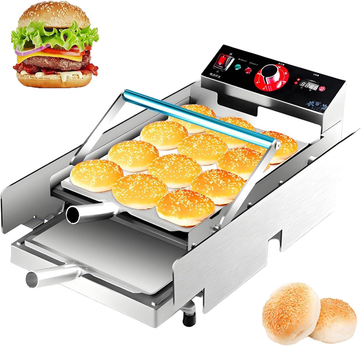 Electric Hamburger Oven,Hamburger Toaster Machine,Automatic Grilling Machine,with 0-3 Minute Timer,Adjustable Temperature 50-300°c,for Fast Food Restaurant and Family Kitchens Big