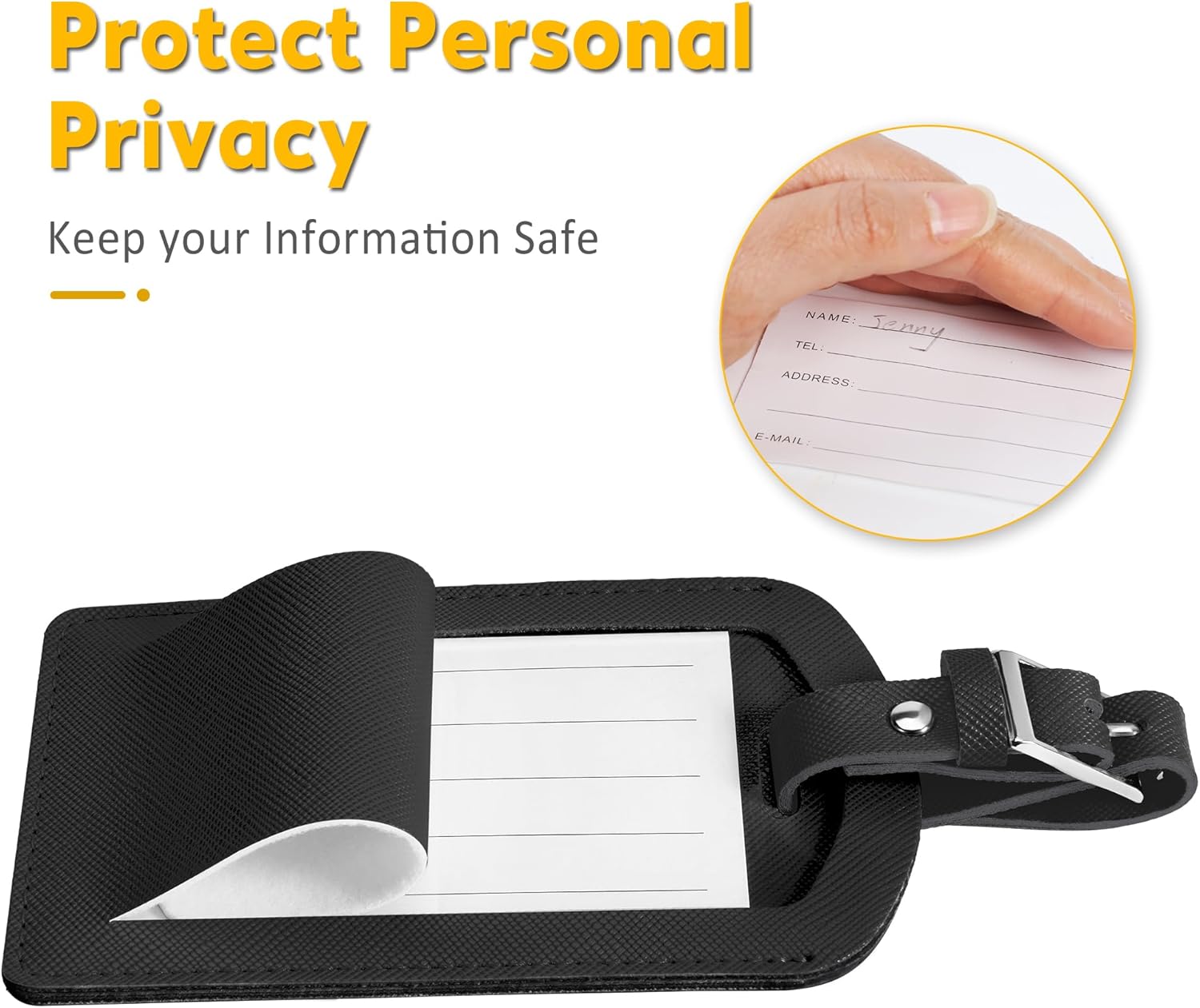 3 Pack Luggage Tags for Suitcases, TSA Approved Bag Tags, Baggage Tags with Privacy Protection, Travel Essentials Luggage Accessories, Black - Image 3