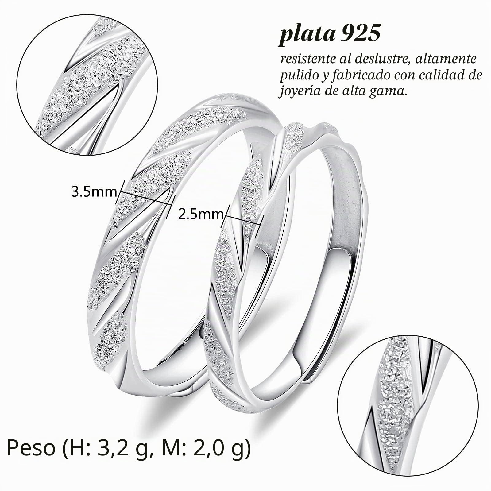 Alianzas Boda, Anillo Plata Mujer 925, Anillos de Compromiso Redondos Simple Anillos Ajustables Anillo Parejas Novios