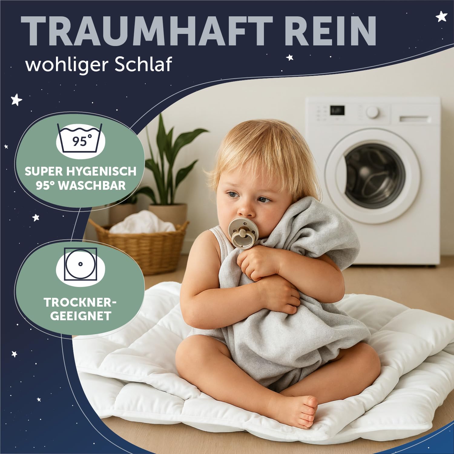 Blumtal Baby Bettdecke und Kissen Set - Kinderbettdecke 100x135 cm + Babykissen 40x60 cm - Oeko-TEX zert. Baby Decke und Kissen Set - waschbare Kinderdecke 100x135 - Kinder Bettdecken Set Weiß
