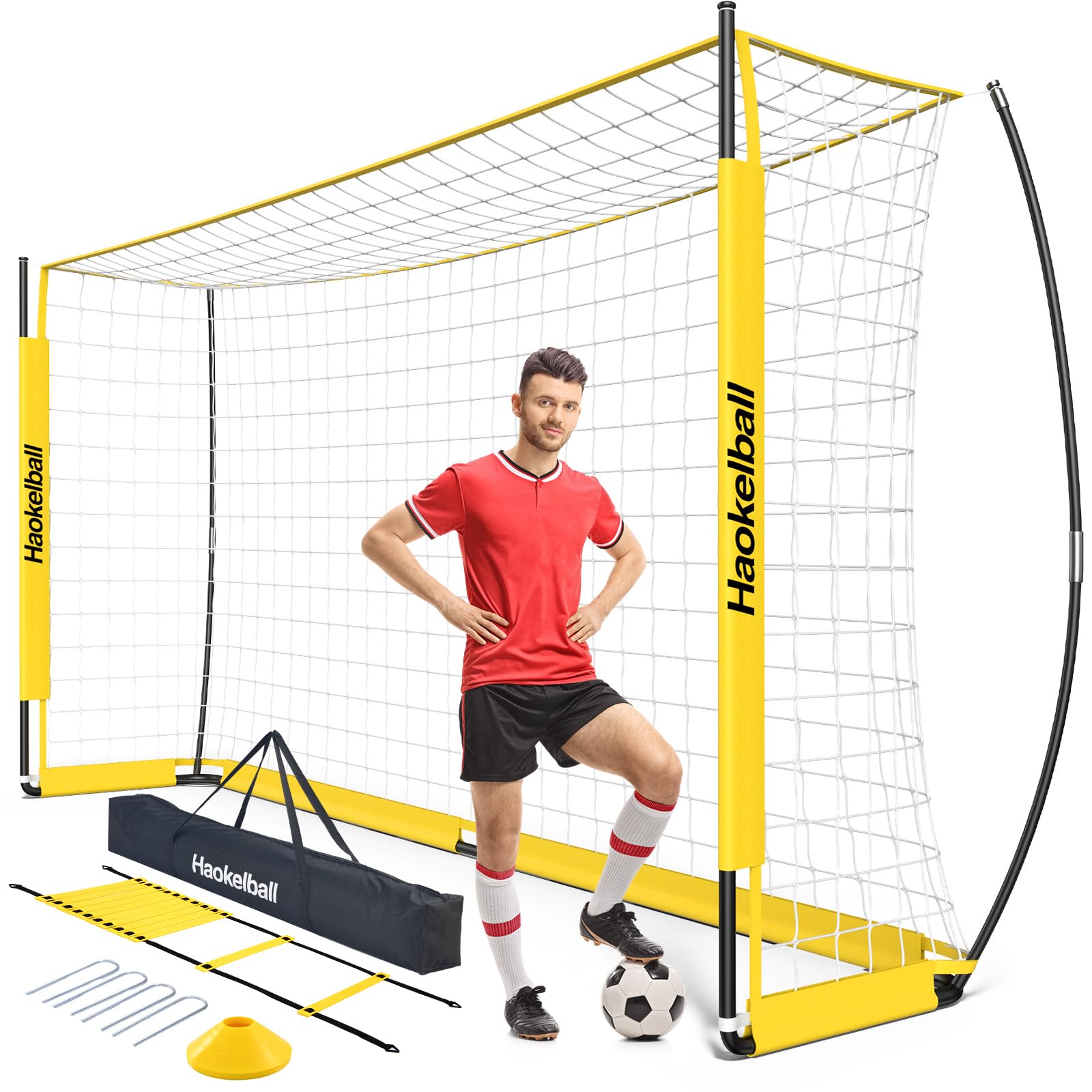 Soccer Goal for Backyard, 12x6 FT Portable Soccer Goals, Easy Setup Soccer Net with 12 Cones, Agility Ladder, and Carry Bag