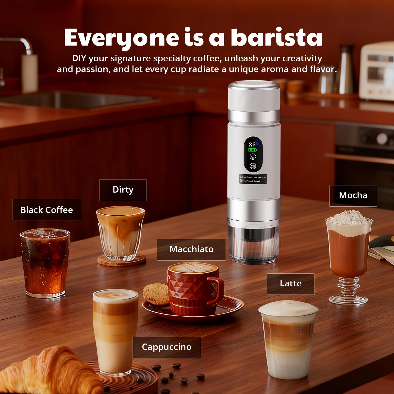 Macchina Caffe Portatile, Caffettiera Portatile 3-in-1 con batteria 2 x 7500 mAh,20 Bar, Autoriscaldante,USB-C,Piccola Macchina da Caffè 3 in 1 con Caffè Macinato e Capsule (NS & DG) per Camper