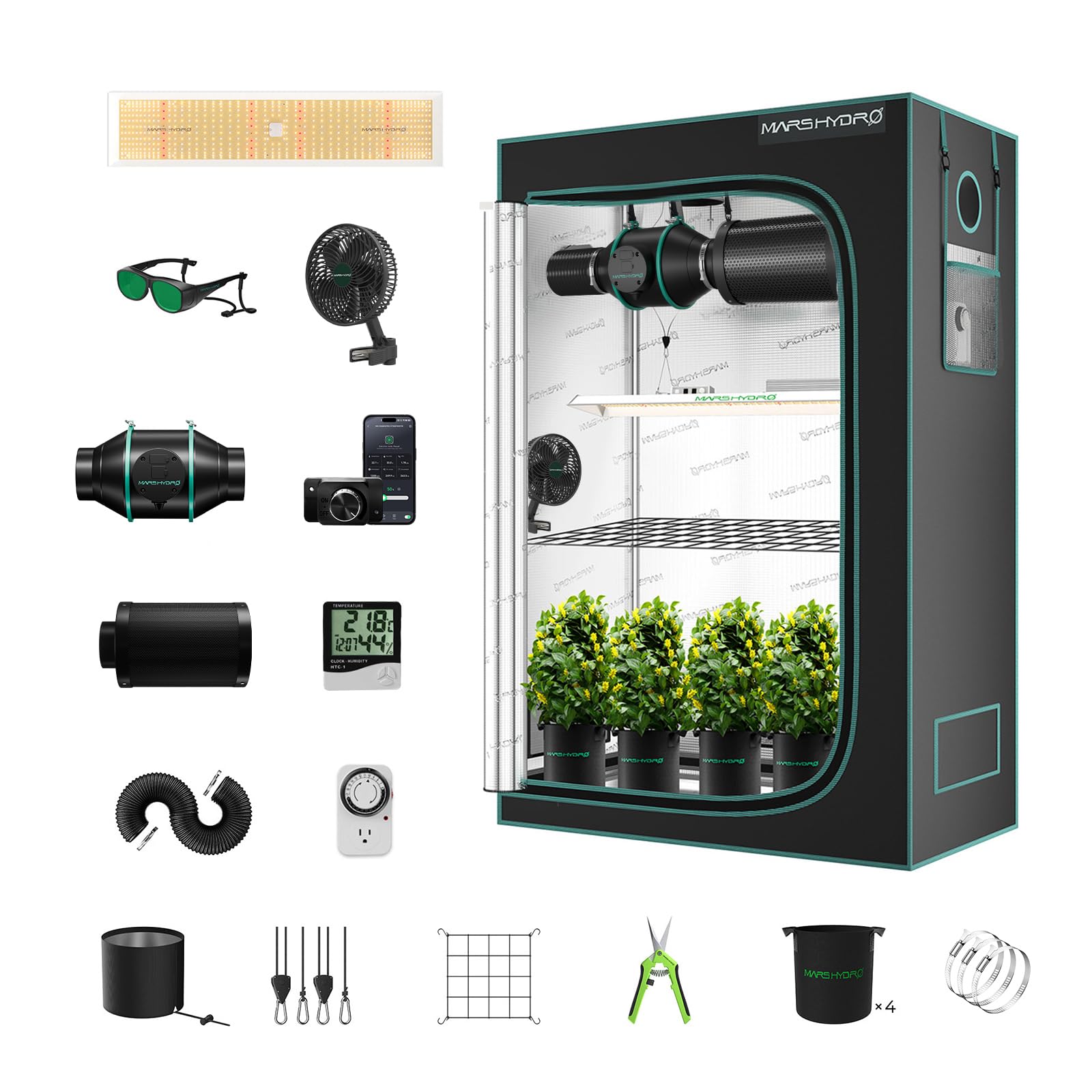 MARS HYDRO Grow Tent Kit Complete 2x4ft TSL 2000 LED Grow Light Dimmable Grow Tent Complete System, 24"x48"x70" Hydroponic Grow Light Set 1680D Full Spectrum Grow Kit, Ventilation system, Clip Fan