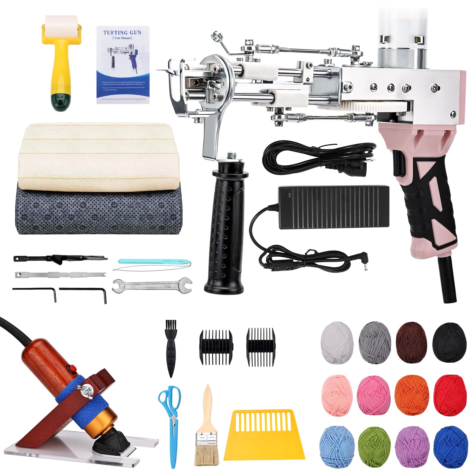 ZOWWFAST Rug Tufting Gun Kit with Carpet Trimmer Kit, Anti-Slip Rug Gun with Digtial Speed Display,Tufting Machine with 2 in 1 Cut Loop Pile, Rug Maker with Tufting Cloth|Yarn |KitRoller Pink