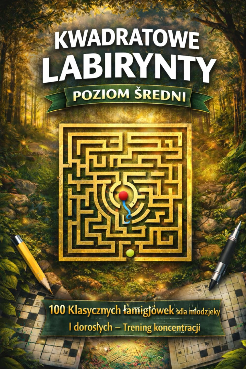 Kwadratowe Labirynty: Poziom Średni: 100 Klasycznych łamigłówek dla młodzieży i dorosłych – Trening koncentracji