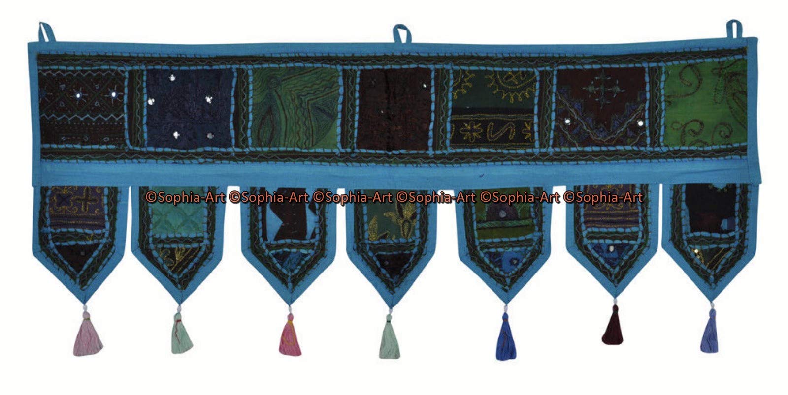 Sophia-Art Indian Cotton Home Vintage Patchwork Door Topper Valances Window Indian Valances Hand Embroidered Patchwork Toran Boho Bohemian Decor