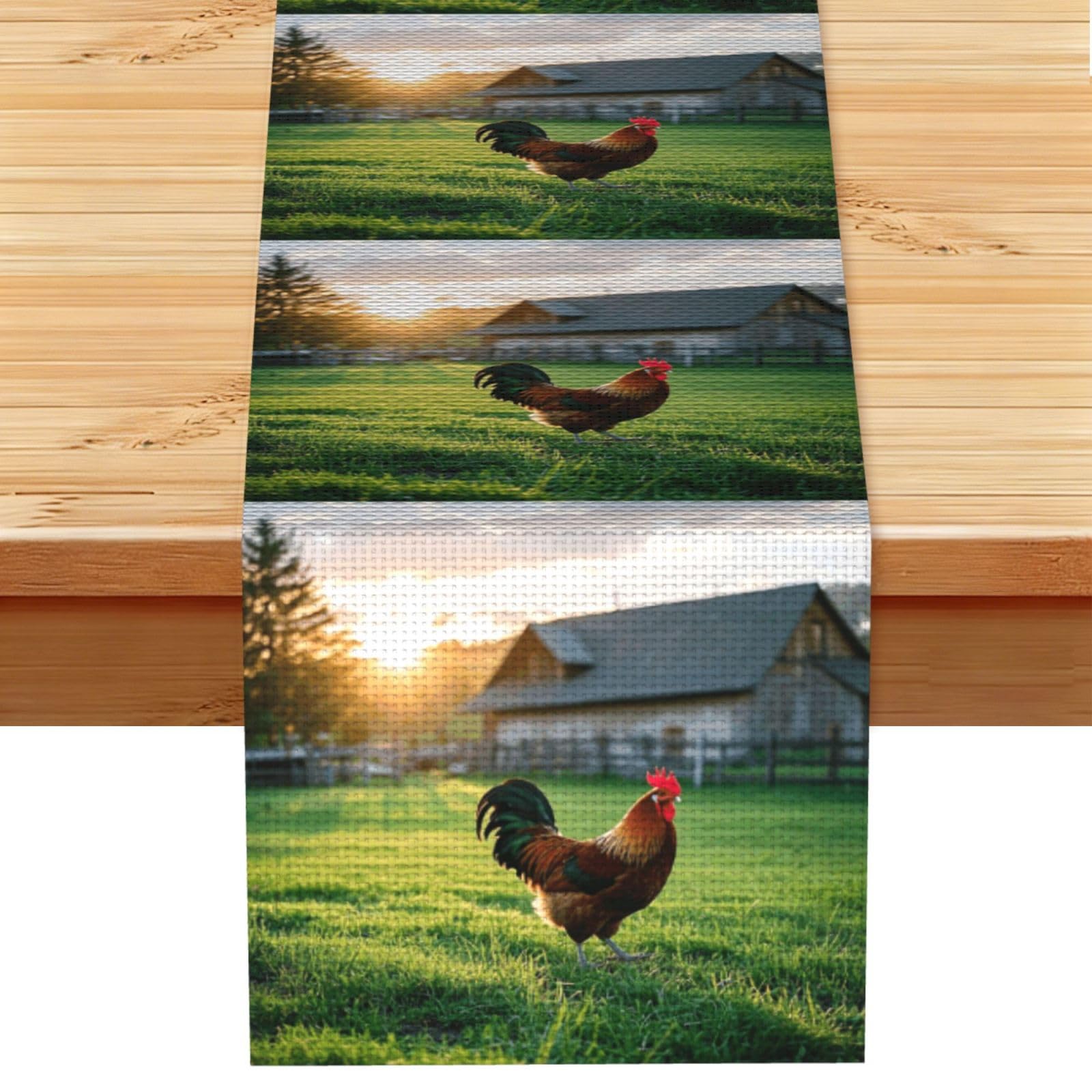 Old Fashioned Rooster Country Farm Table Runner 13 x 72 Inches Long, Cotton Linen Table Runners for Kitchen Dining Table Decoration - Washable Tablecloth Modern Tablerunner for Home Party Decor