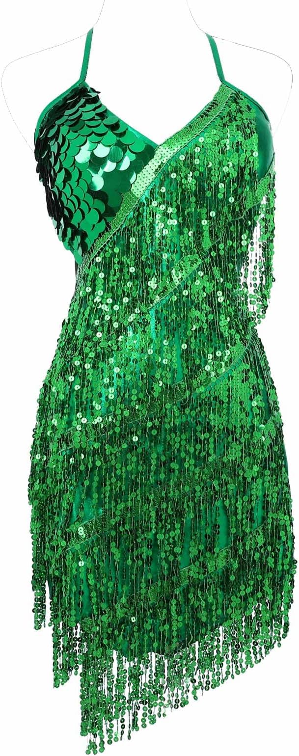 Yokawe Sequins Short Dress Silver Tassel Backless Deep V Rave Bikini Music Festival Body Accessories for Women and Girls