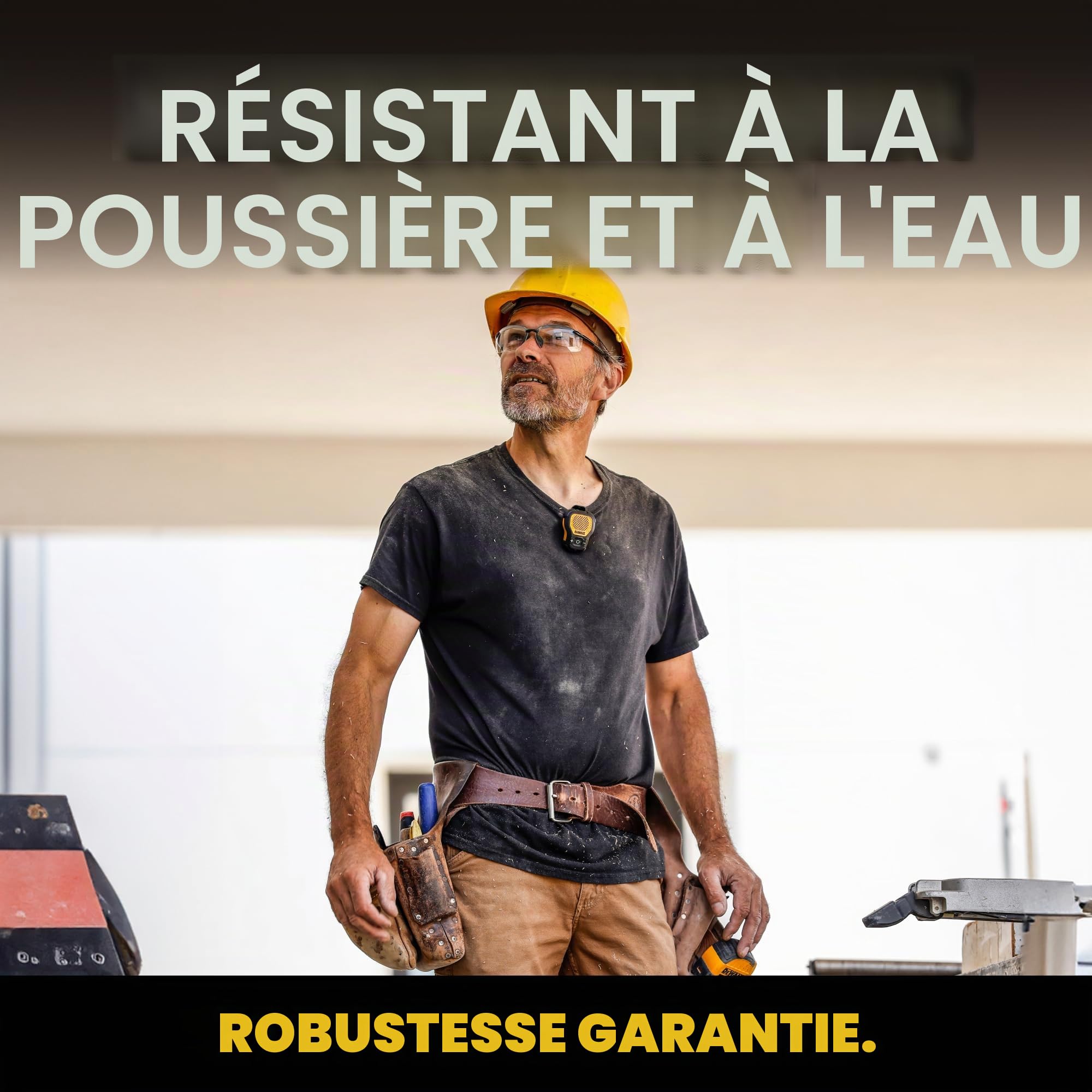 DEWALT Enceinte Bluetooth Portable (Version Mise à Jour), Haut-Parleur Portable sans Fil à Clipser Jobsite Pro résistant à l'eau, Microphone intégré pour Musique/appels Mains Libres, Haut-Parleur