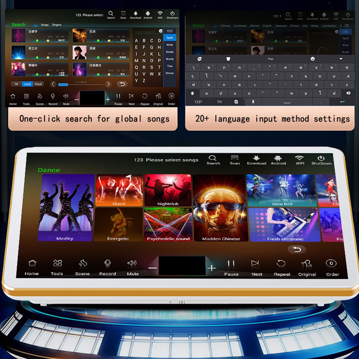 Kit Karaoke Portatile da 18,5 Pollici, Macchina Karaoke Touch Screen Capacitivo 2T con 2 microfoni Wireless, Doppio Kit per Karaoke, Visione di Film, Giochi