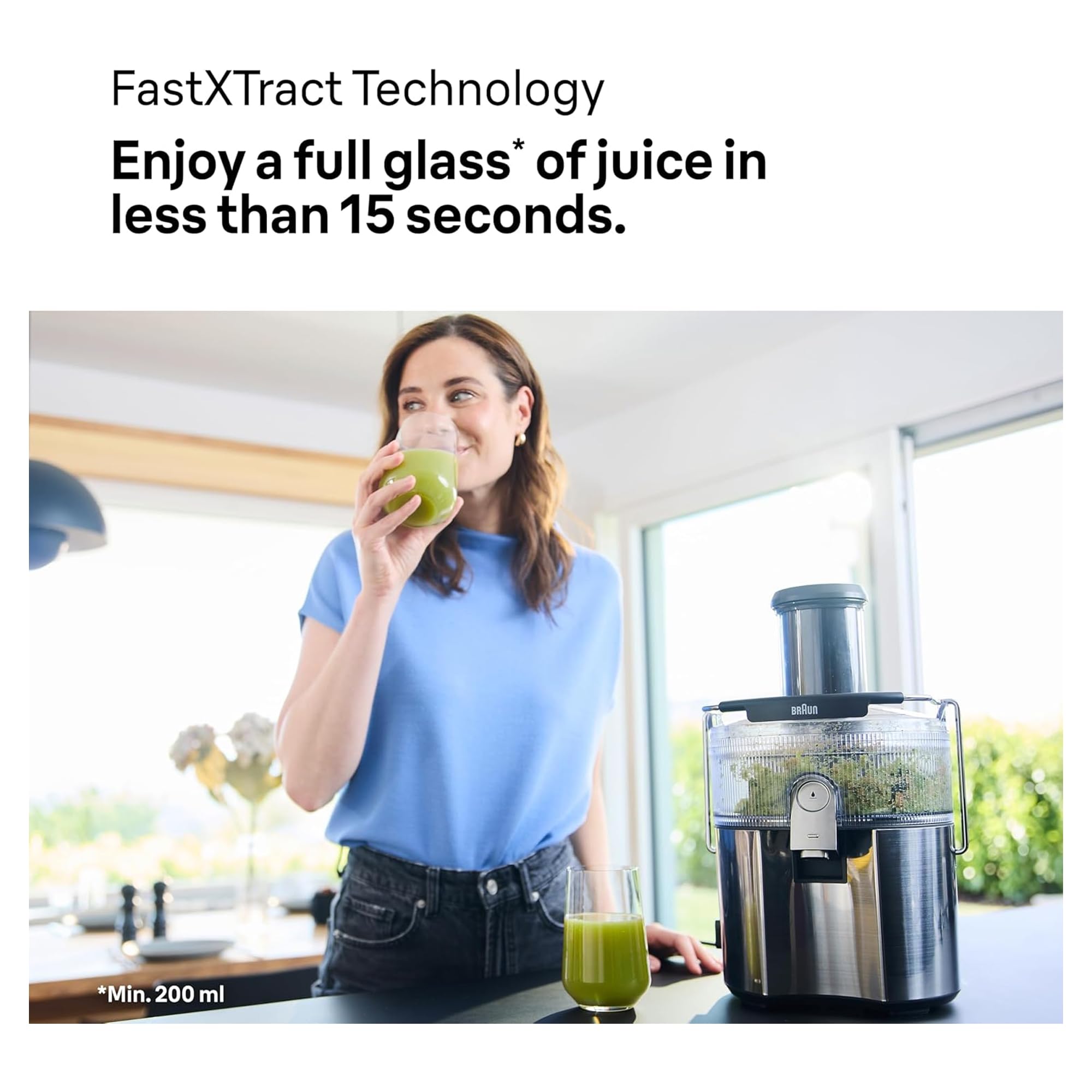 Braun MultiJuice 7 exprimidor frío con tecnología ColdXtract, jugo fresco en 15 segundos, manguera de alimentación de 75 mm, contenedor de pulpa de 2 l, sistema de goteo One Touch