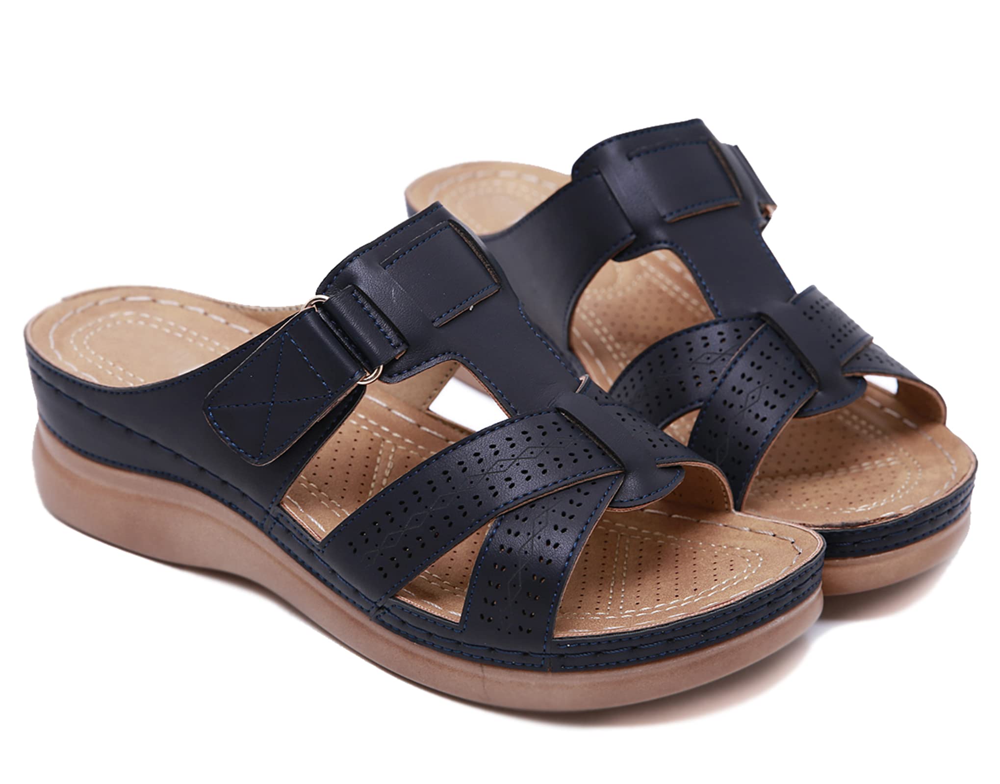 SMajong Sandales Femme été Mode Mules Femmes Compensées Chaussons Confortable Bout Ouvert Plateforme Pantoufles Chaussures de Plage