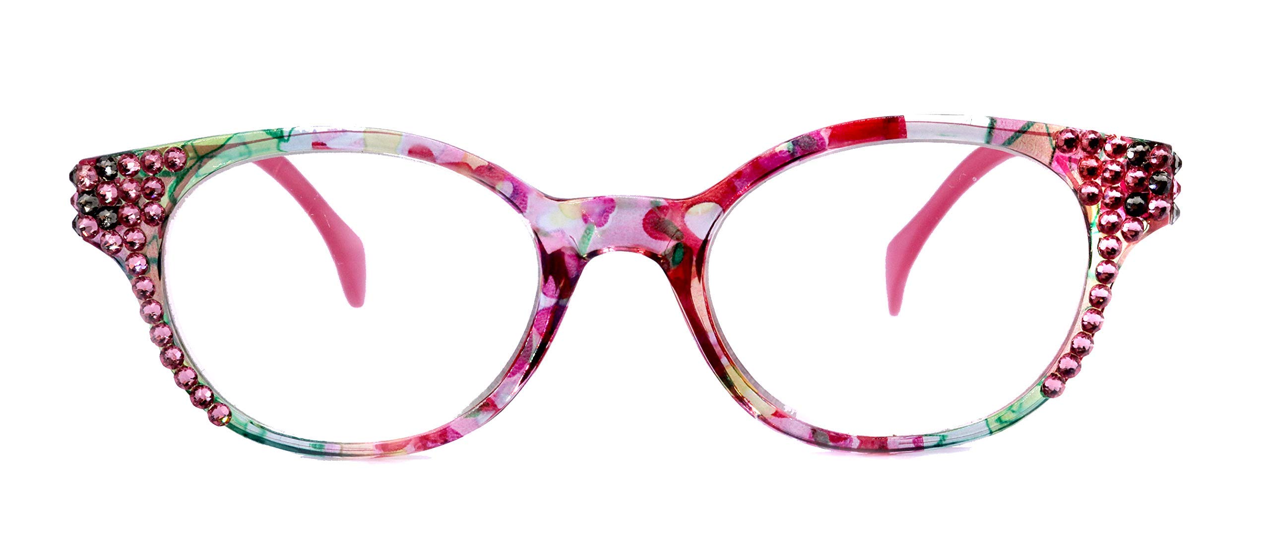 Versailles, (Bling) Reading Glasses For Women Adorned W (Rose, Black Diamond) Genuine European Crystals (Pink, Green, Clear) Round Frame. Magnification. NY Fifth Avenue