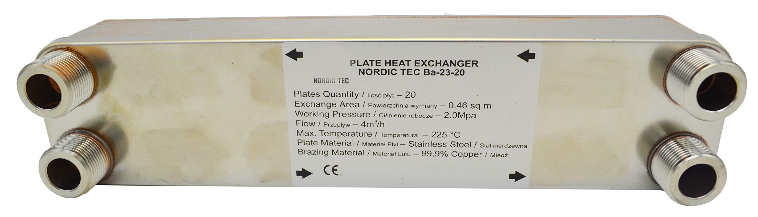 Nordic Tec Ba-23-20 - Scambiatore di calore in acciaio INOX, 20 piastre 90 kW 3/4"
