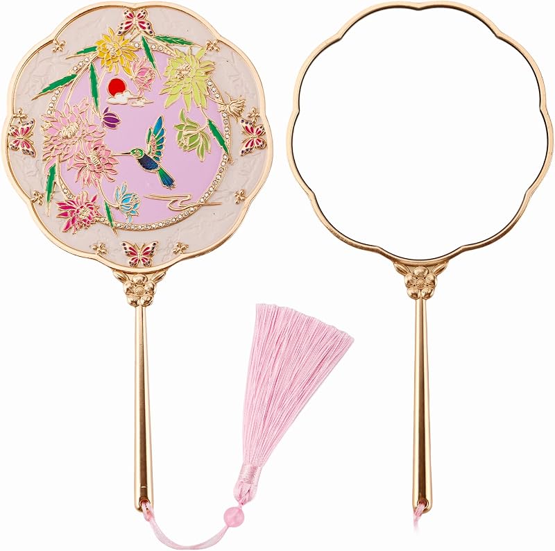 Espelho de mão Dsgvw com padrão em relevo de beija-flor, moldura metálica dourada, Hummingbird Gold