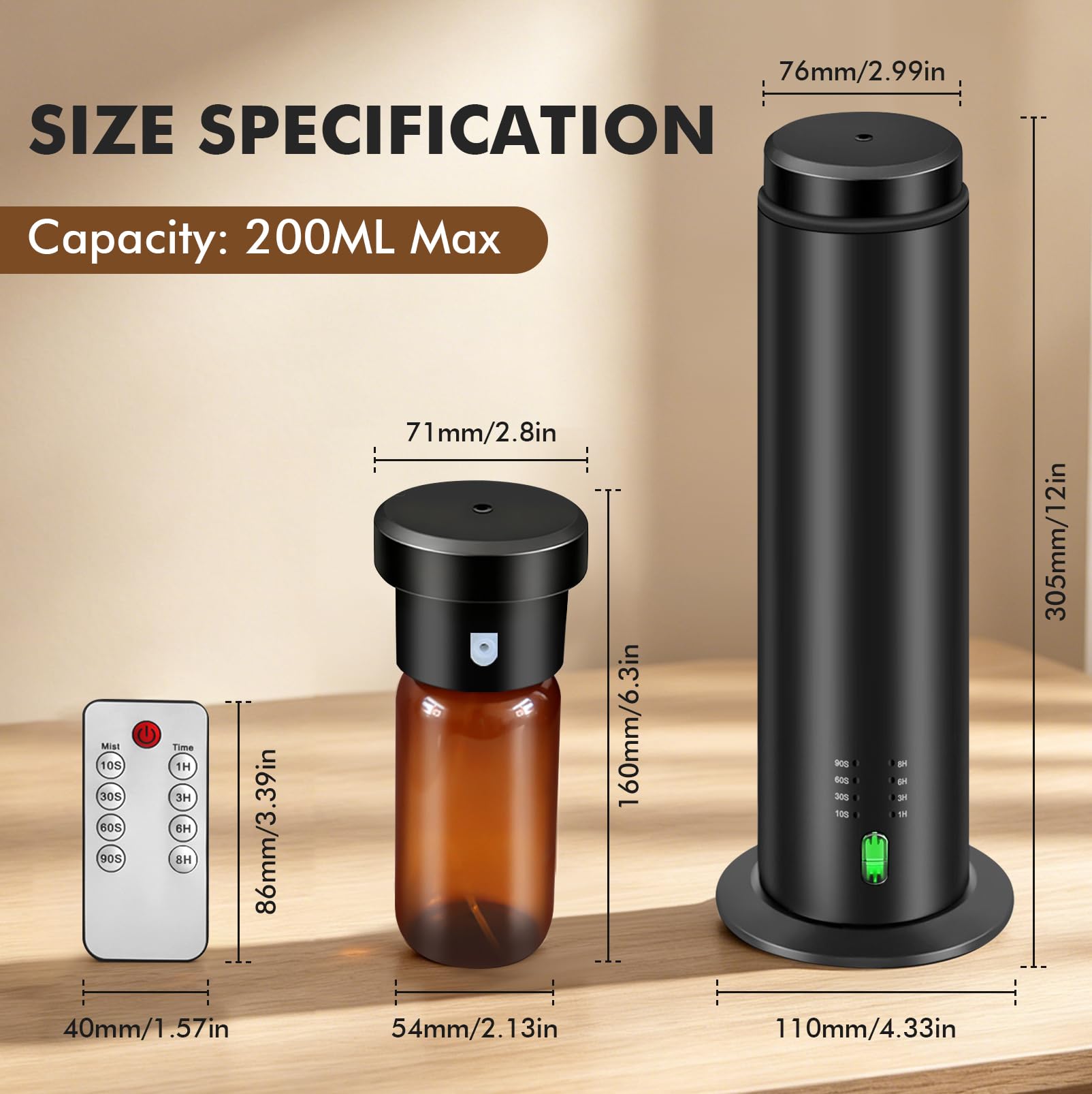 Difusor Aceites Esenciales sin Agua Mini Portátil USB 200 ml | Perfume Aire Aromaterapia, Atomizador, Cargado USB, 3 Nivel de Niebla, Para Habitación Hogar Oficina