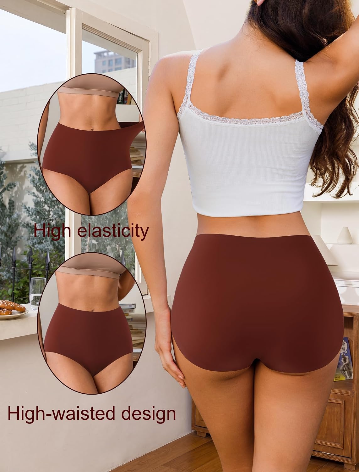 High Waisted Seamless Womens Underwear Comfortable No Show Breathable Briefs 5 Pack (Regular, Plus Size)