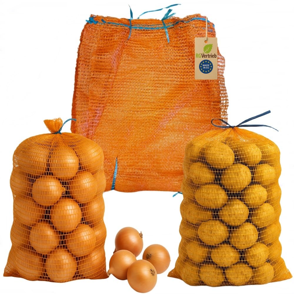 NOOR Ritselzakken (25 kg) van PP/PE-stof (50 x 80 cm), 10 stuks bruine groentezakken voor het bewaren van groenten en fruit, grove mazen voor optimale ventilatie