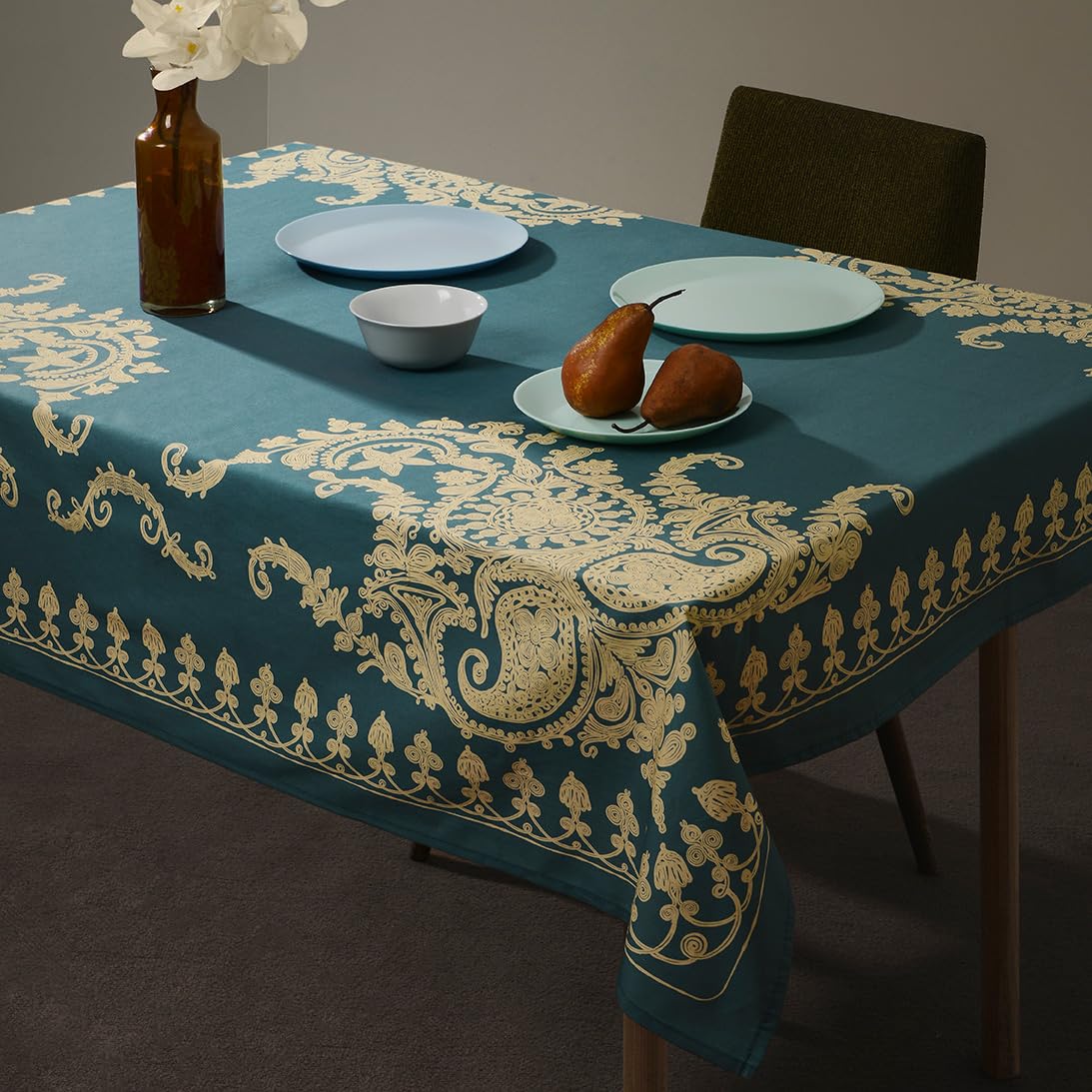 Mantel Bagrationi, color turquesa, 83 x 55 pulgadas, 100% algodón de alta calidad