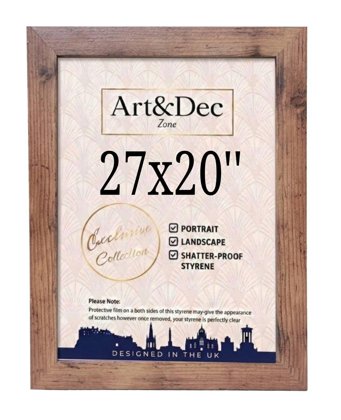 Art & Dec Zone® Vintage-style Rustic MDF Picture Frame 27x20 Inch – High-Clarity Shatter-Proof Acrylic Poster Holder for Modern Wall Decor