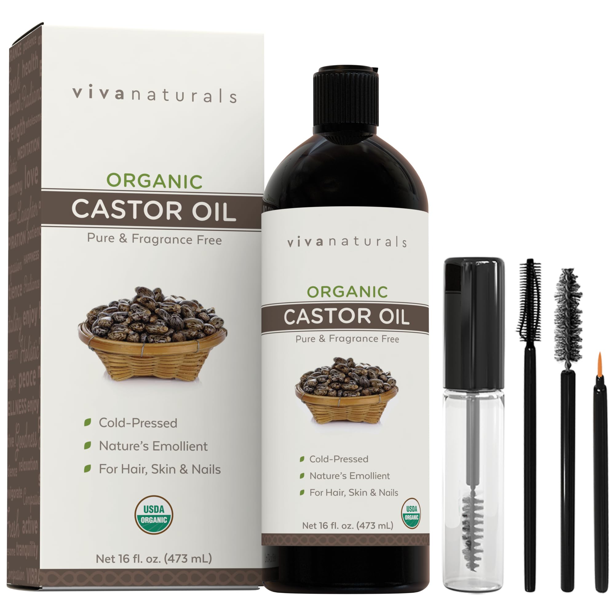 Viva NaturalsCold pressed Organic Castor Oil 16 fl oz - Castor Oil for Face, Eyelashes, Traditional Eyebrow Serum, Hair Oil - Certified Organic & Non-GMOUSDA Organic