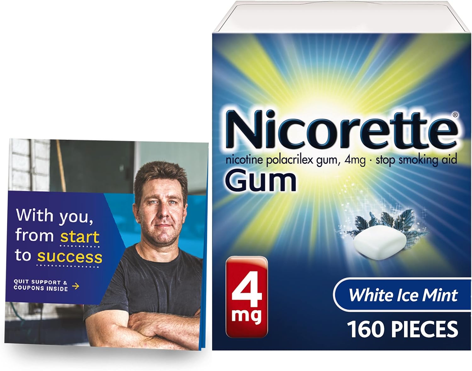 Nicorette 4mg Nicotine Gum to Help Quit Smoking with Behavioral Support Program - White Ice Mint Flavored Stop Smoking Aid, 160 count -  Exclusive : Health & Household