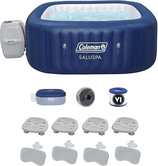 Coleman SaluSpa Atlantis AirJet Inflatable Hot Tub w/Set of 4 SaluSpa Underwater Non Slip Pool and Spa Seat & Padded Headrest Pillows, Gray, (4 Pack)