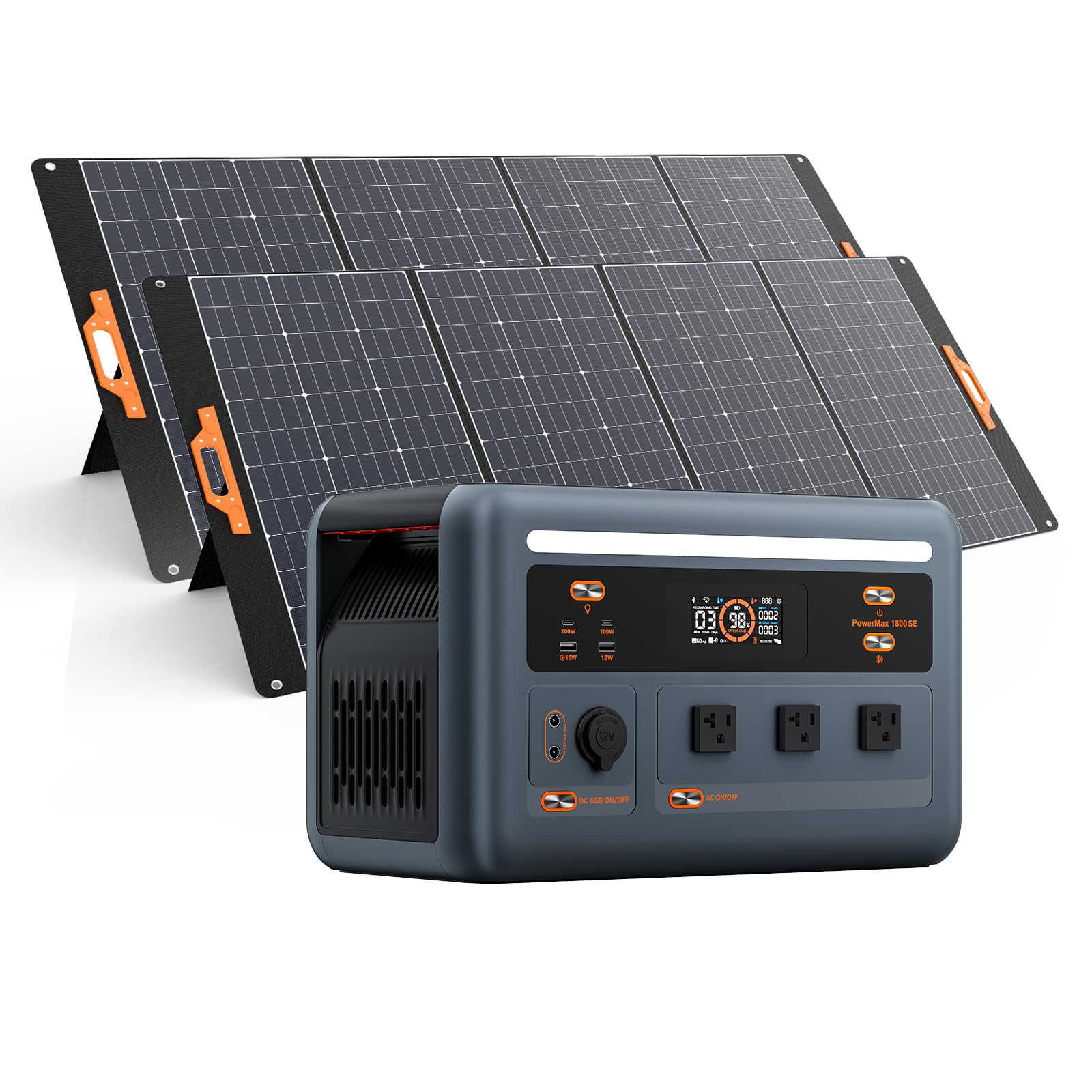 OSCAL PowerMax 1800SE Portable Power Station with 2x400W Solar Panel 1024Wh LiFePO4 Battery 1800W AC 3600W Surge 100W