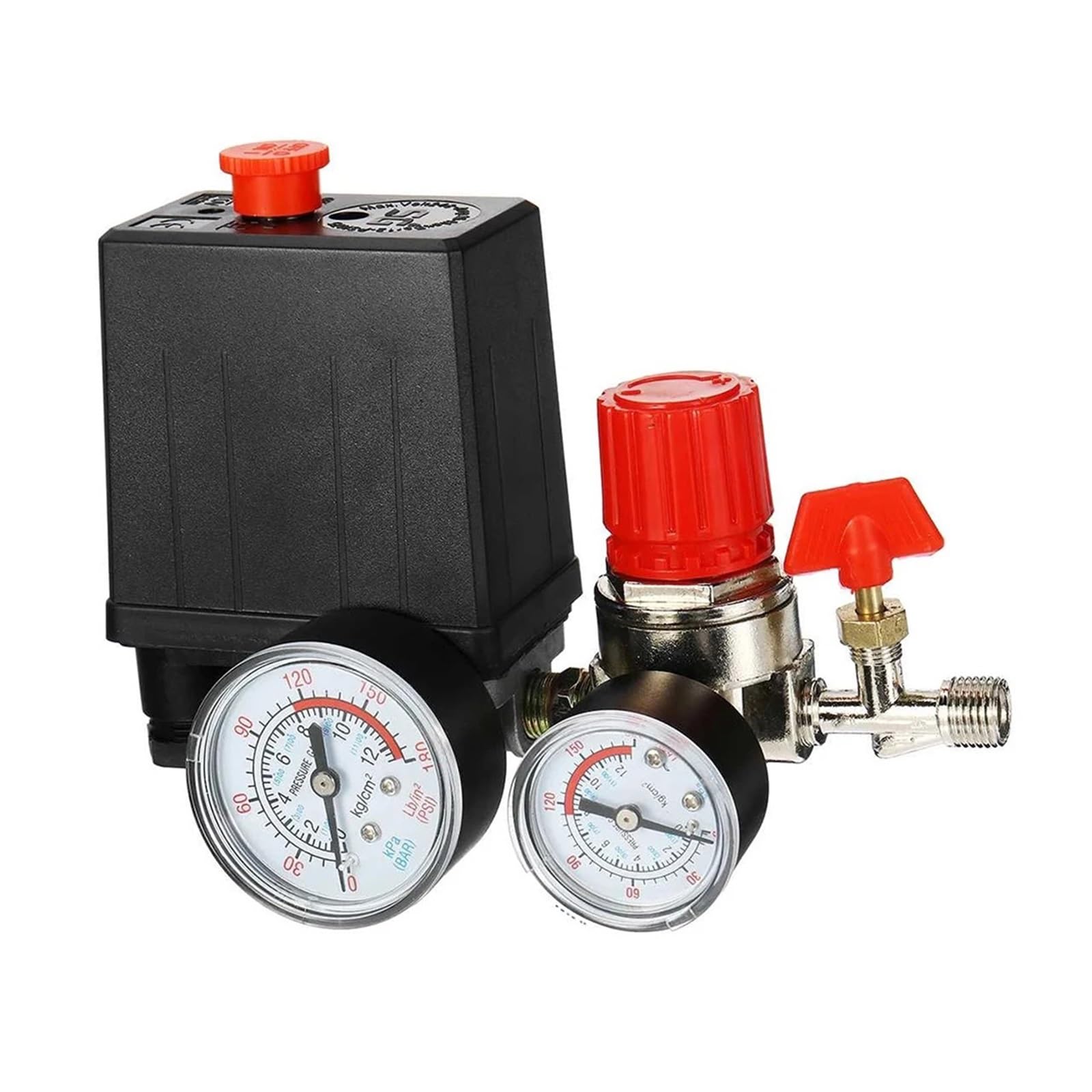 pressostat de compresseur Interrupteur de Pression 1/4" 20A 240V Interrupteur de Pression avec manomètre 90-120 PSI réglable
