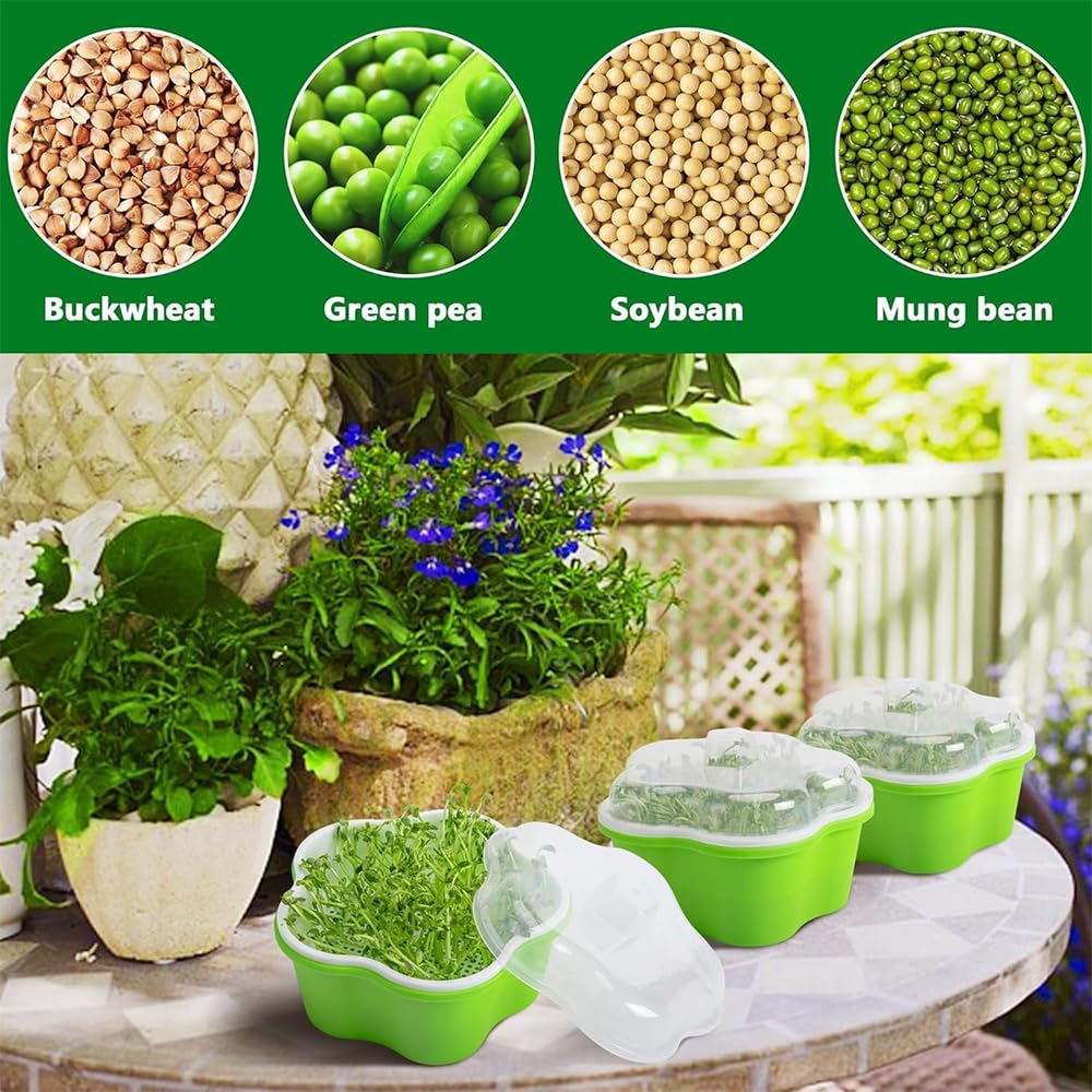KAWAAN 4 Pièces Kit de Germination de Graines,Kit de Culture de germes de Haricots, Plateau de Germination de Graines, Germoir pour Graines à Germer, Germoir avec Couvercle, Bac à Semis pour Haricots