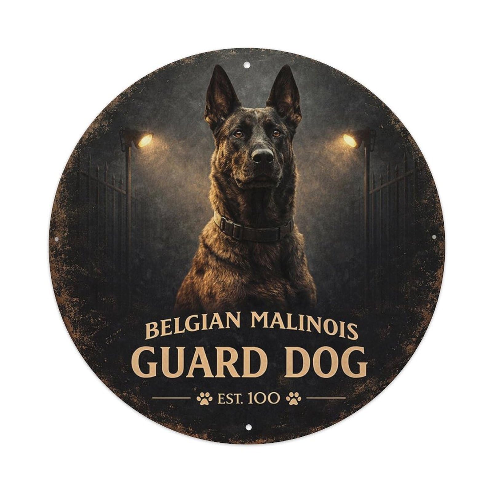 Belgian Malinois Guard Dog Est 100 Metal Tin Sign Plaque