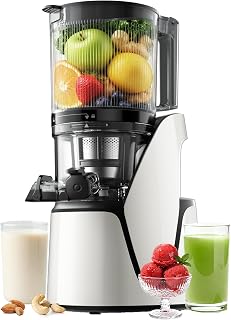 EanOruus 3-in-1 Masticating Juicer: 6.5" Wide Chute, 100oz Hopper, Cold Press Juice Nut Milk Sorbet Maker, Bright White
