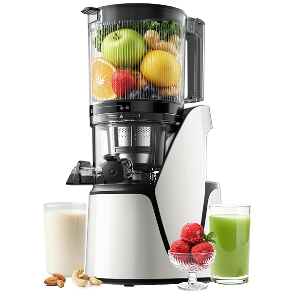 Juicer Machines, 3-in-1 Cold Press Juicer with 6.5" Extra Large Chute, 100oz Large Capacity, AC Motor, Makes Juice, Nut Milk & Sorbet, Bright White