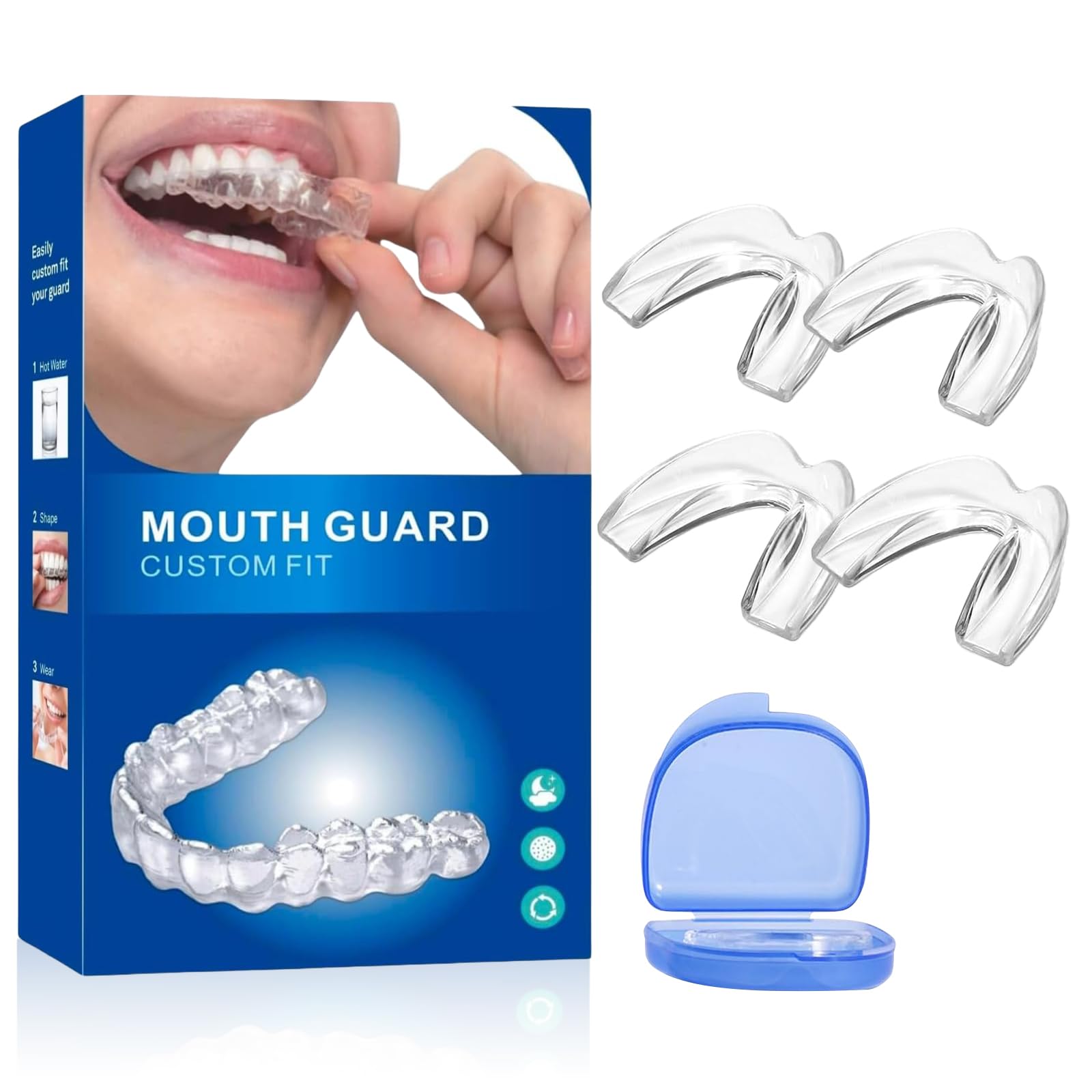 4 Piezas Ferula Descarga Bruxismo, Férula Dental de Descarga in 2 Tamaños, Protector Bucal para Dormir, Protector Bucal Bruxismo con Caja, Ideal para el Bruxismo