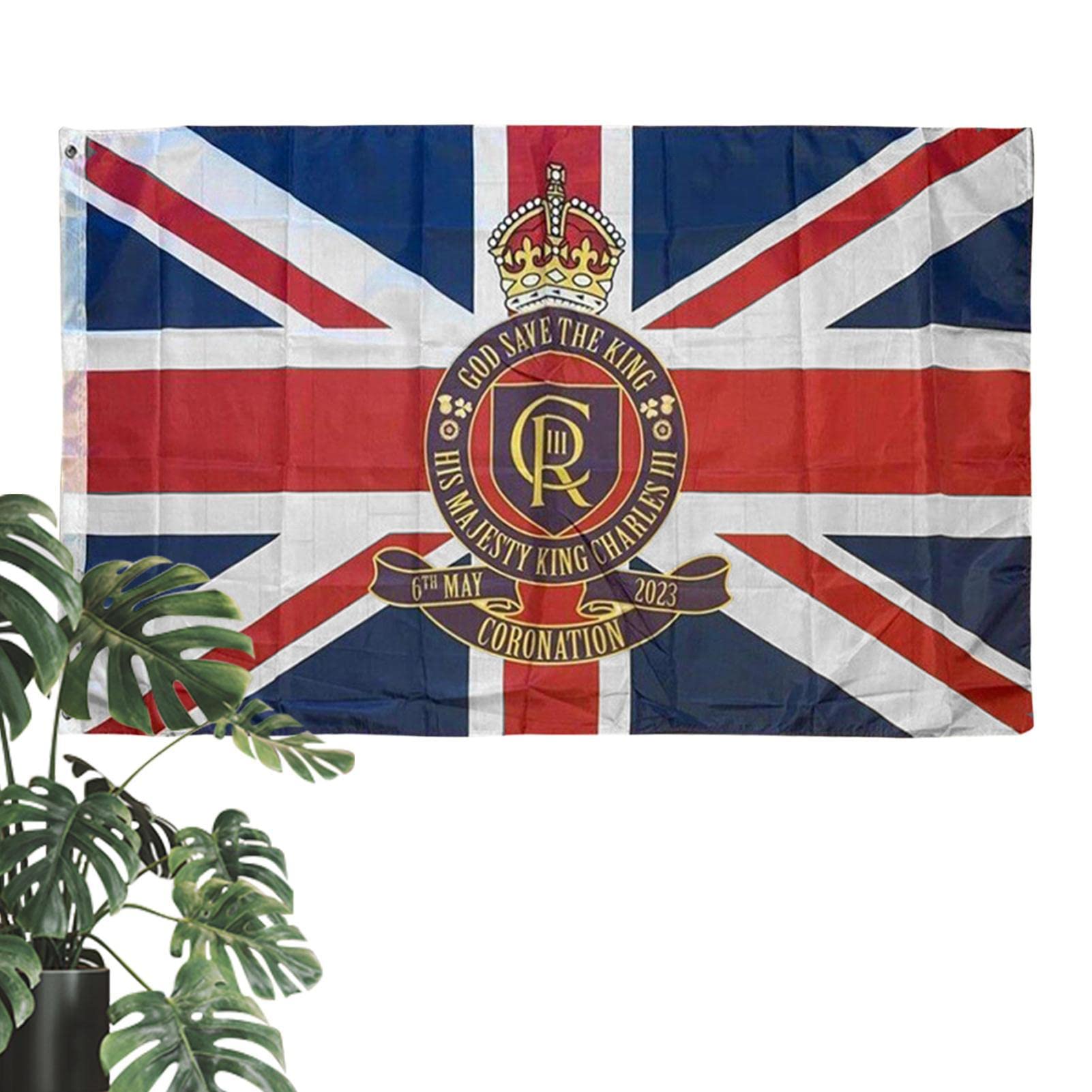 King Charles 3rd Coronation Flag | 90x150cm/3x5ft King Charles Coronation Decorations Banner - Fade Resistant Polyester King's Succession Souvenir Flag for Street Parties