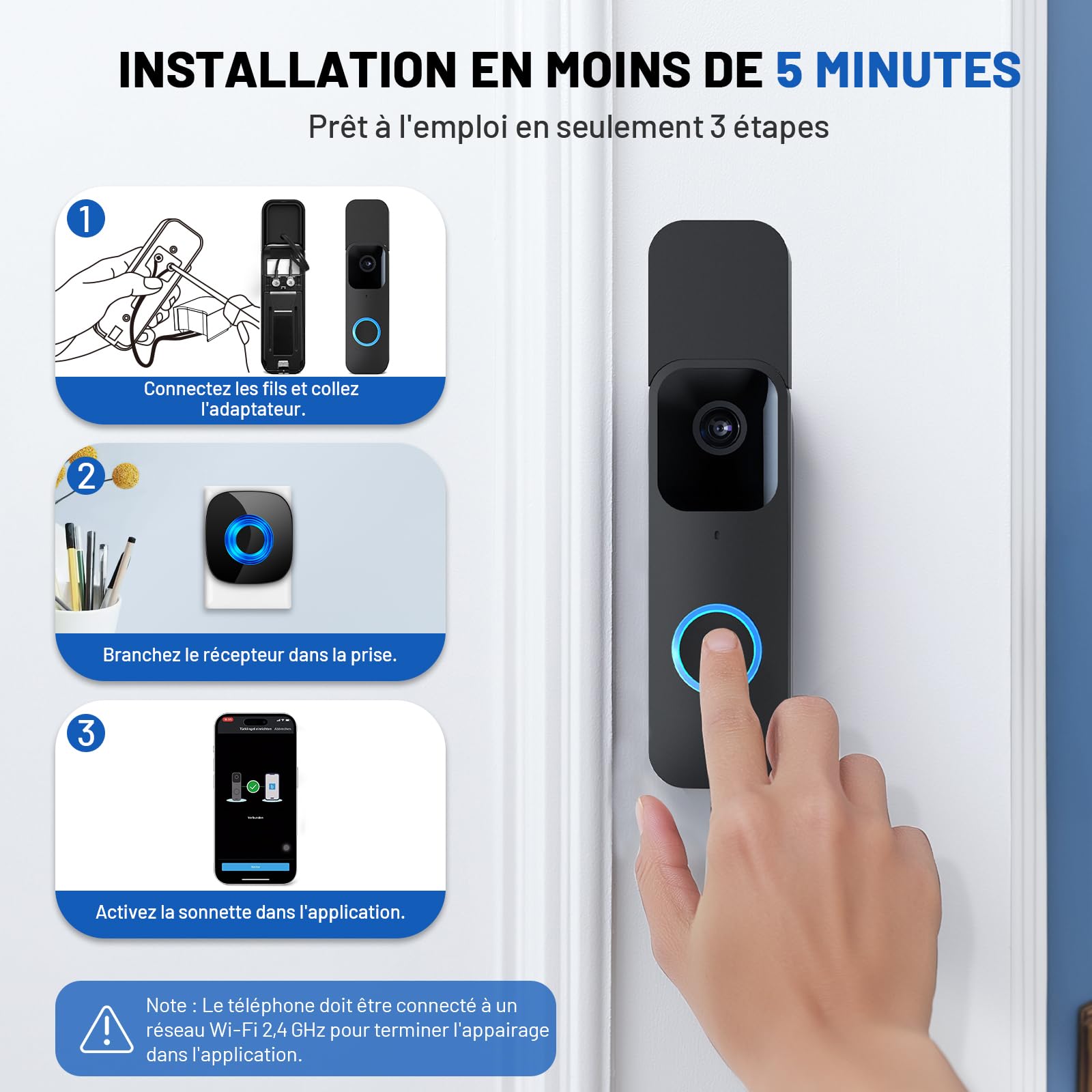 PHYSEN Répéteur de Signal sans fil pour Blink Doorbell, Relais de Sonnette sans fil, Convertisseur sans fil, kit d’extension Carillon, Uniquement pour le Mode Câblé, 1 Récepteur et 1 Émetteur