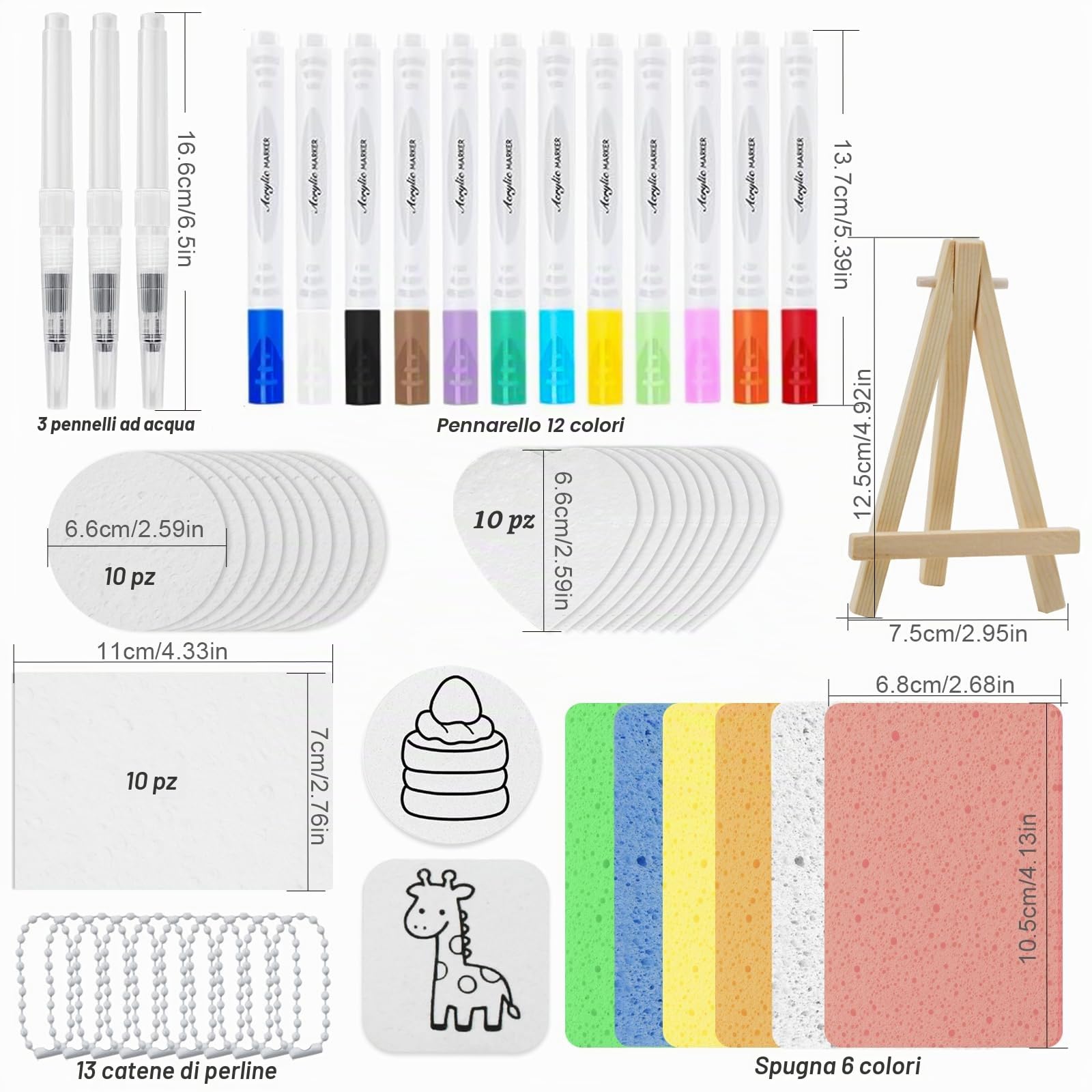 JASFLY Set da 67 pezzi di Magic Puffy Paint 3D per Disegno, Magic Puffy Paint 3D con 12 Colori di Pennarelli Acrilici e 3 Pennarelli Acqua per Pittura a Spugna per Artigianato Fai-da-Te