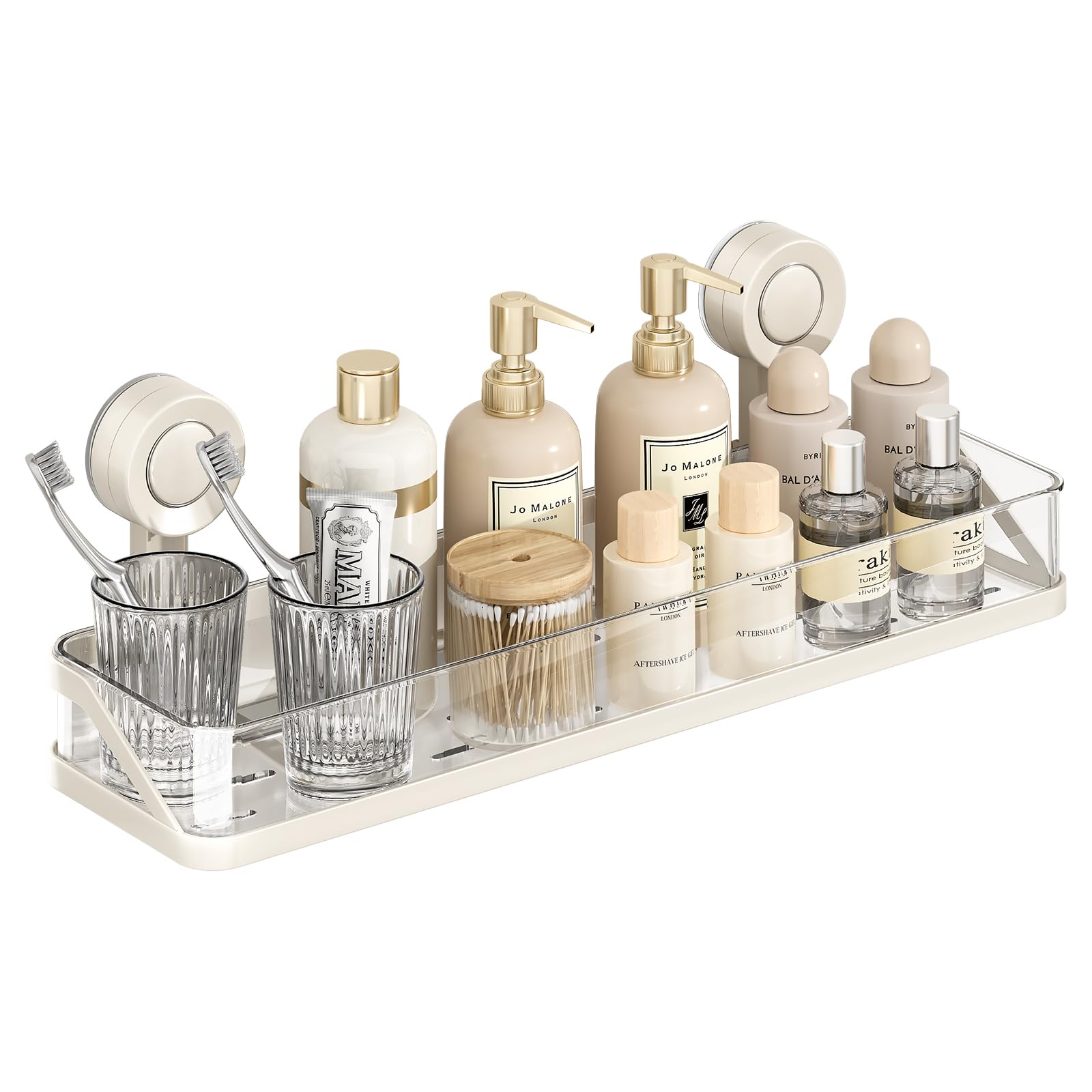 Photo 1 of Bxmeet Suction Cup Shower Caddy, Removable Bathroom Organizer Shelf for Shower Storage, No Drilling Clear Square Shower Shelves, Large Capacity & Reusable, Home & Kitchen White