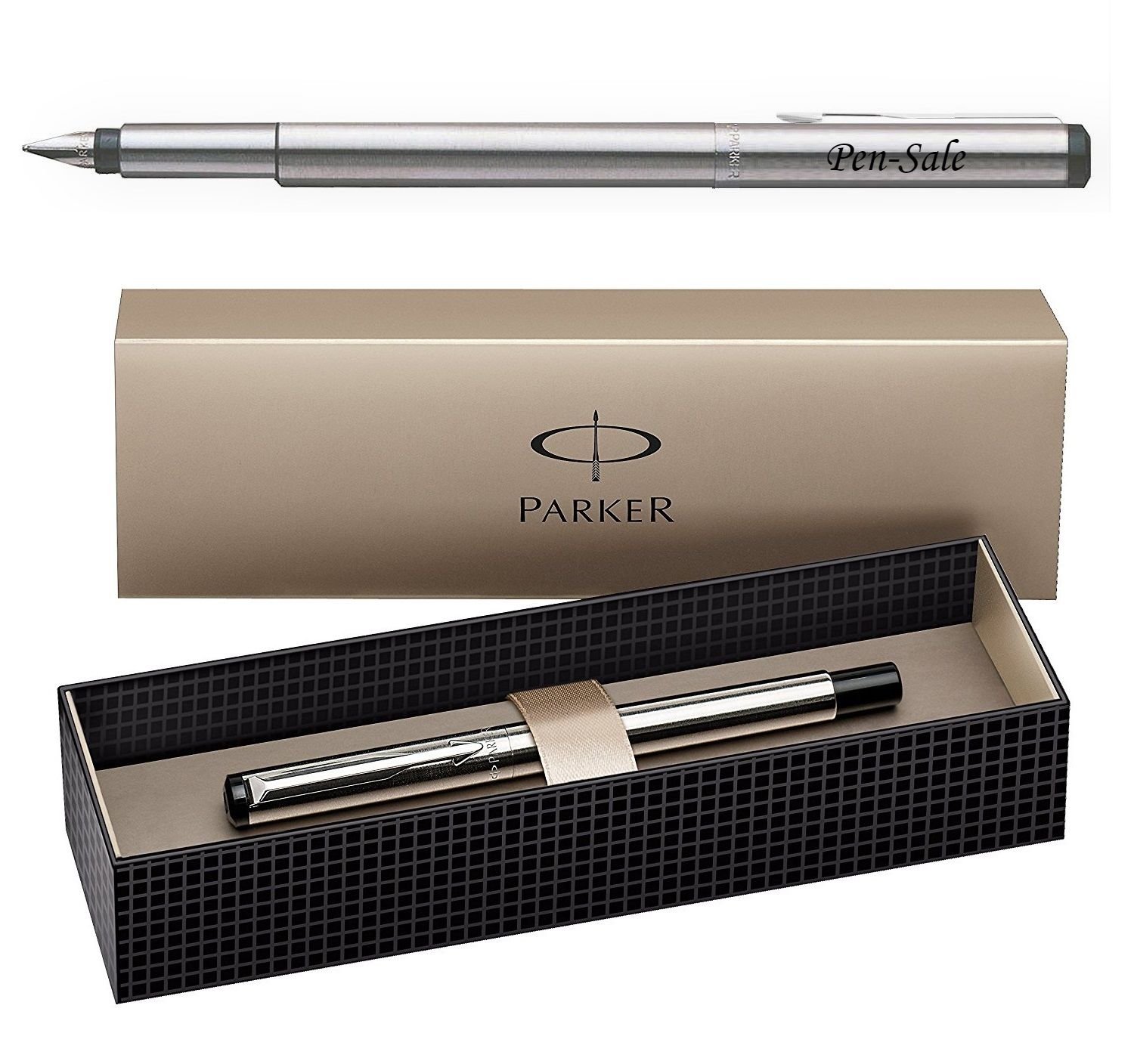 Parker Vector - Pluma estilográfica de punta media de acero inoxidable con grabado personalizable, escribe tu texto personalizado