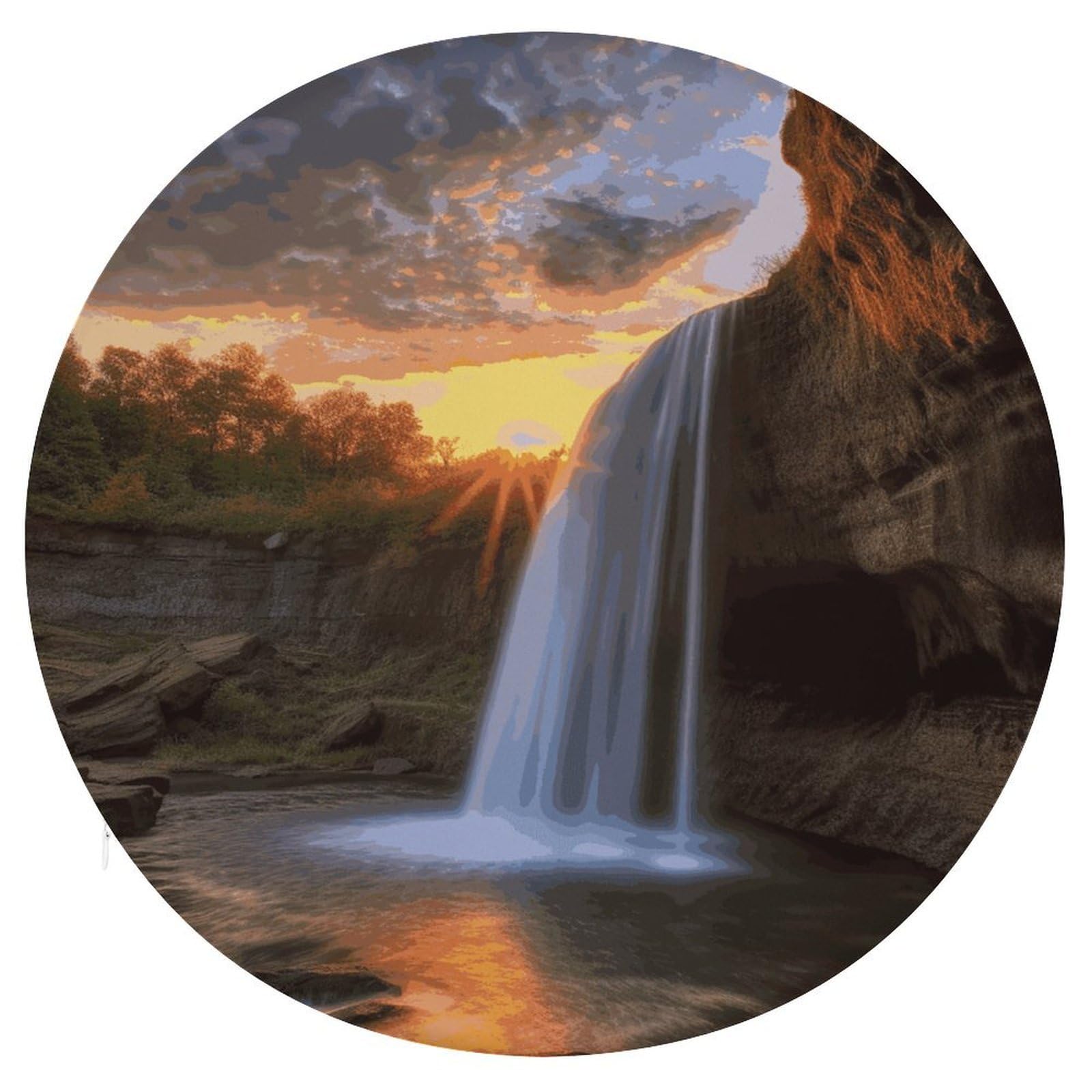 FekiLoot Waterfall at Sunset Seat Cushion Comfort Memory Foam Seat Cushion Chair Pad Soft Round Stool Cushion Chair Cushion Removable Washable Cover for Home Office Outdoor Bistro 15.35 Inch