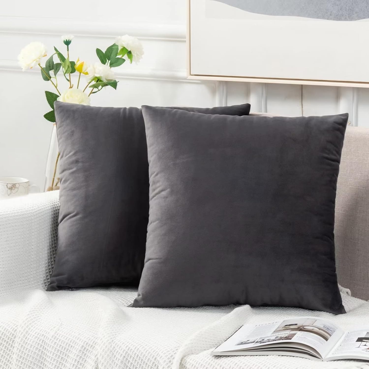 Homelike Moment Throw Pillow Covers 22x22 Set of 2, Gray