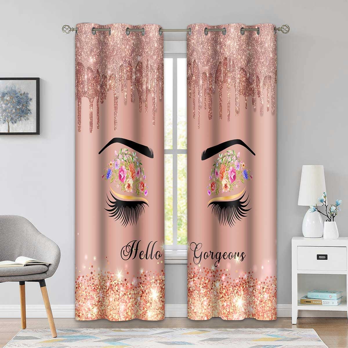 BSPPTI Hello Gorgeous Curtain Eyelashes Curtains Floral Flowers Eyes 42"x84" Thermal Insulated Room Darkening Curtains with Grommets 2 Panels Windows Drapes for Bedroom CLDWSP0382