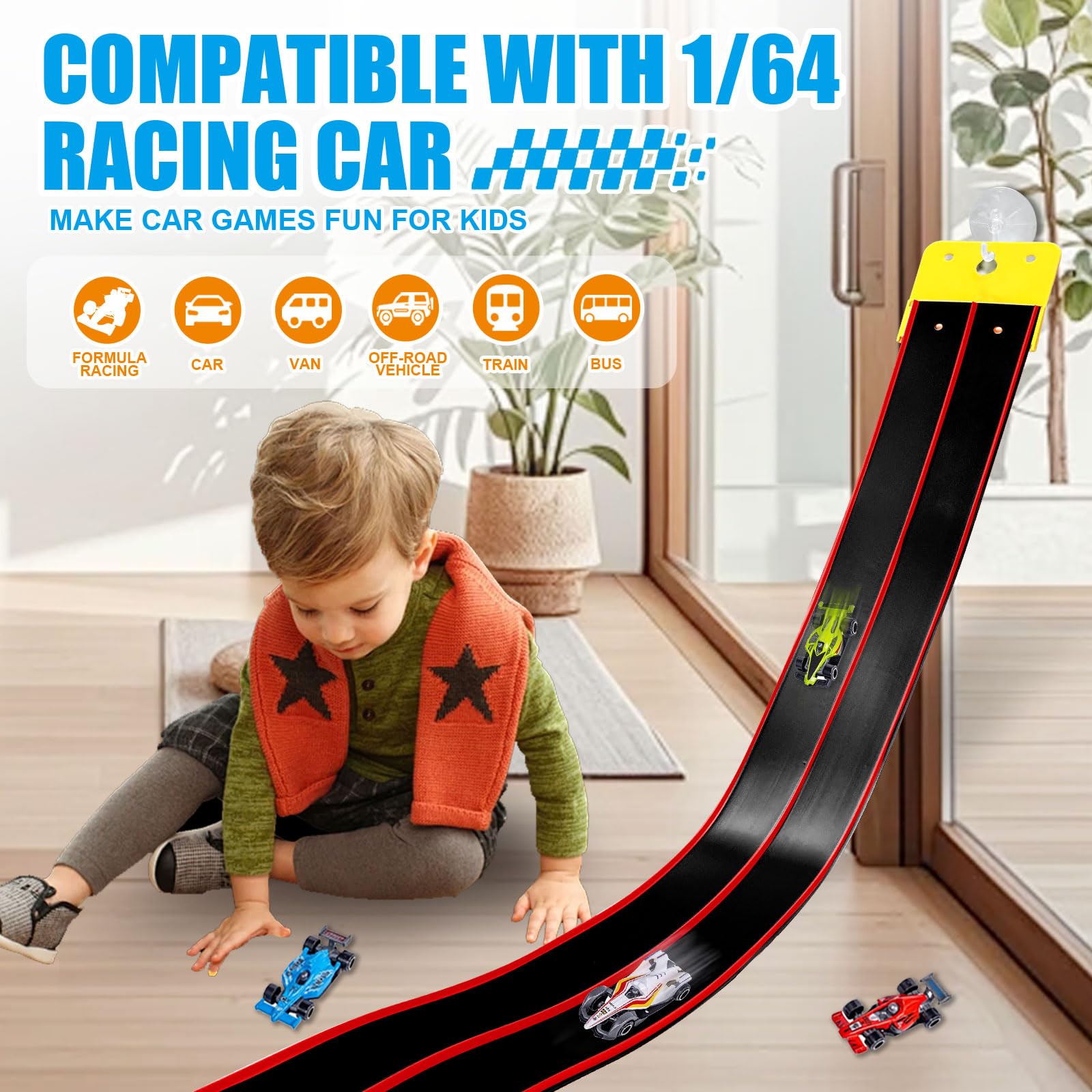 Flexible Race Track Toys for Kids 15 Ft with 4 Cars & Suction Cups - Image 2