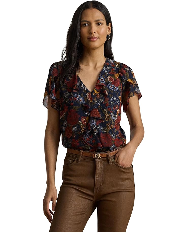 Lauren Ralph Lauren Floral Ruffle-Trim Georgette Blouse - Main View